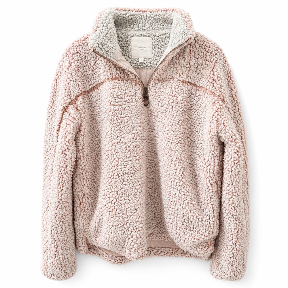 Thread & Supply Wubby Sherpa Quarter Zip Pullover Blush Pink Teddy Fleece Med